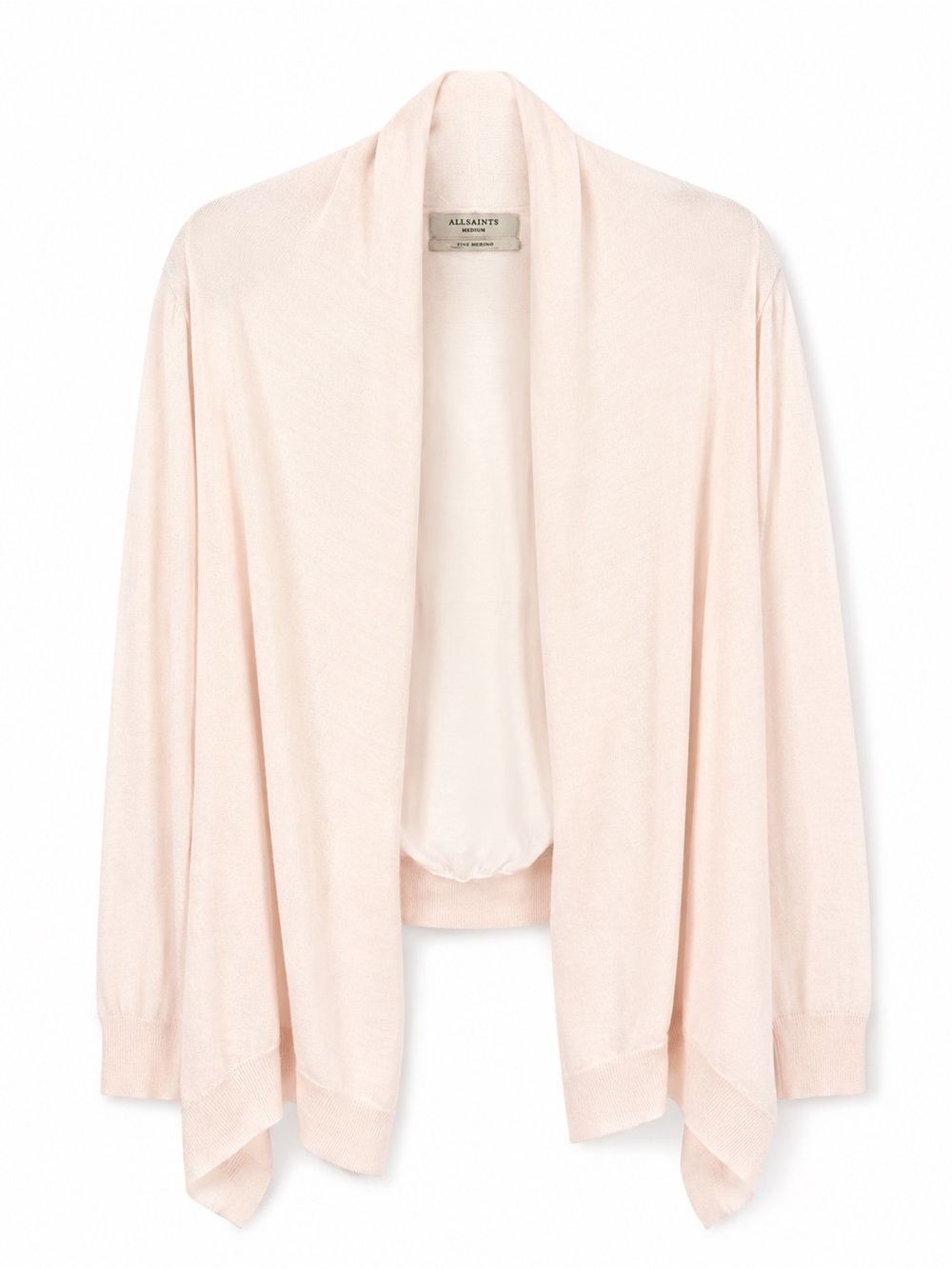 AllSaints Ires Woven Merino Wool Waterfall Cardigan | Blush Pink | Medium - Picture 2 of 11